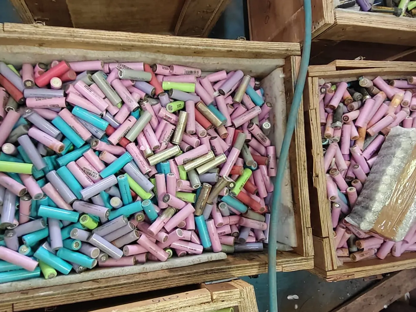 Wooden crates filled with cylindrical cells
