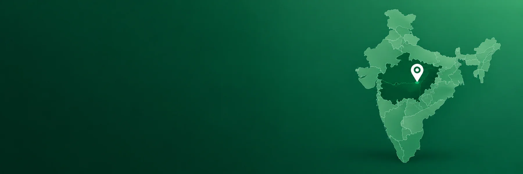 Stylised map of India in emerald green, with a location pin marking ReBAT's facility in Madhya Pradesh.