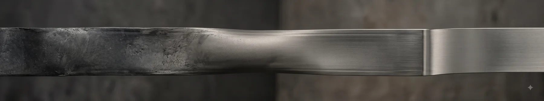 Abstract AI-generated artwork: a metal bar transitioning from a rough dark forged surface to a bright polished finish.