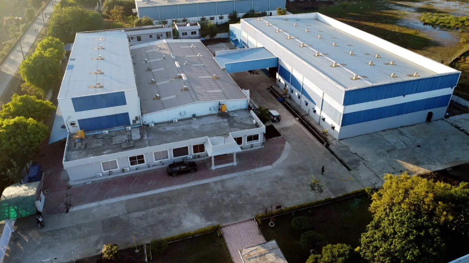 Aerial view of the ReBAT battery recycling facility campus in Central India.